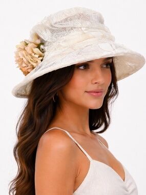 Lillie & Cohoe Cream Textured Hat Elegant Vintage Inspired Artisanl Feel Lace